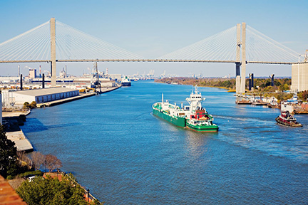 Ship Entering Port Of Savannah - Talmadge Memorial Bridge